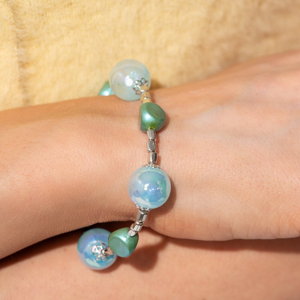 Blue and green beaded stretch bracelet - paparazzi Malibu Model